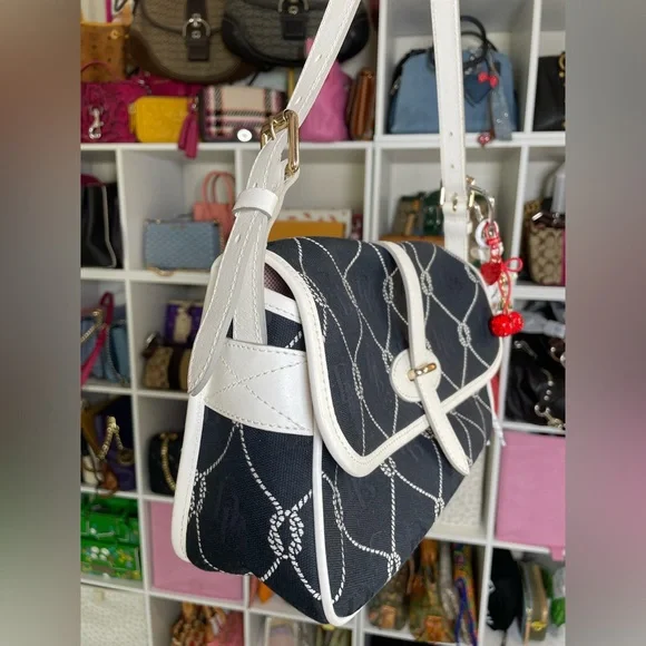 Dooney & Bourke Nautical Rope Navy Canvas & White Leather Monogram Shoulder Bag